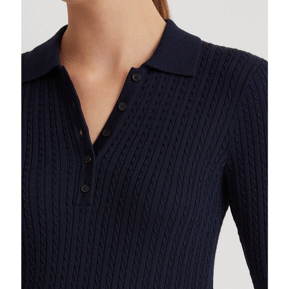 NWT Polo Ralph Lauren Cable-Knit Polo Sweater Refined Navy Woman XS - Picture 9 of 9